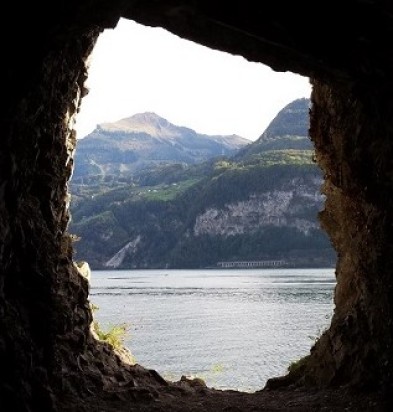 A perfectly framed view from an opening in the tunnel